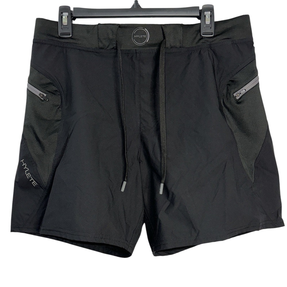 Hylete Quad-Cut Training Shorts Mens Large Black Zipper Pockets Athletic Gym